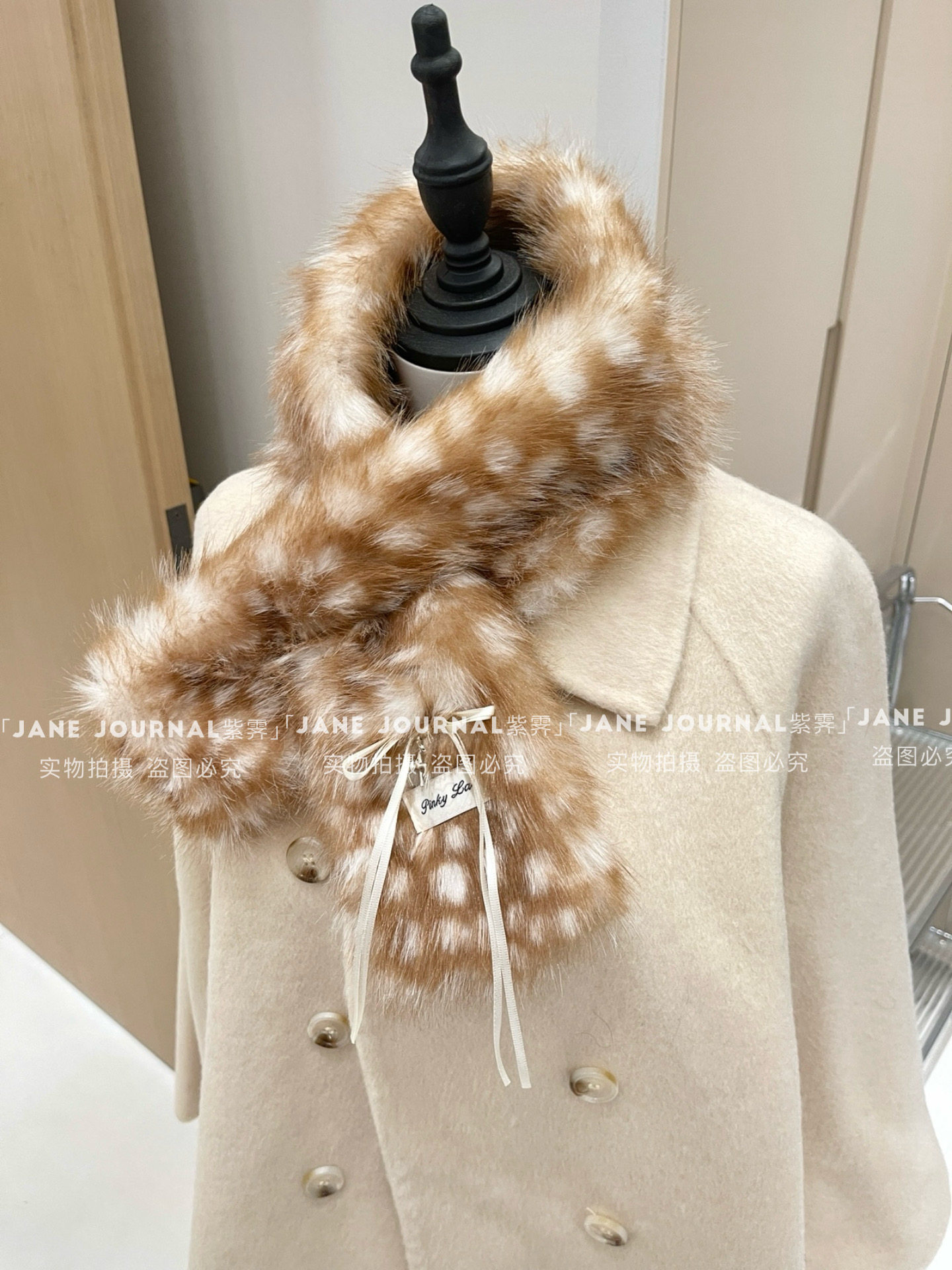 Jane·蓬松厚实小鹿斑点仿狐狸毛围脖氛围感秋冬保暖毛绒绒女护颈