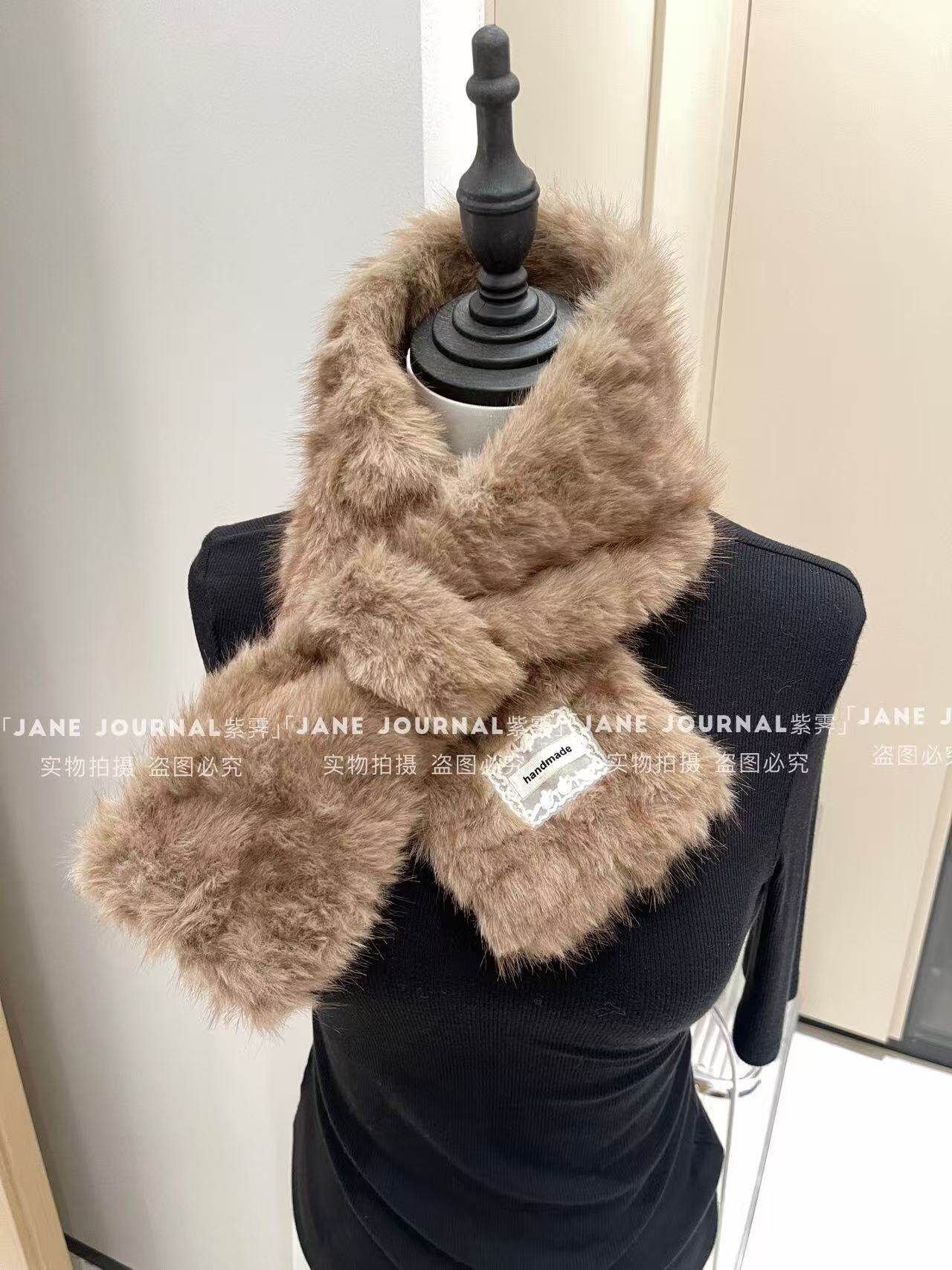 Jane·气质韩系毛领围巾女秋冬仿貂绒软糯保暖搭配大衣氛围感出片