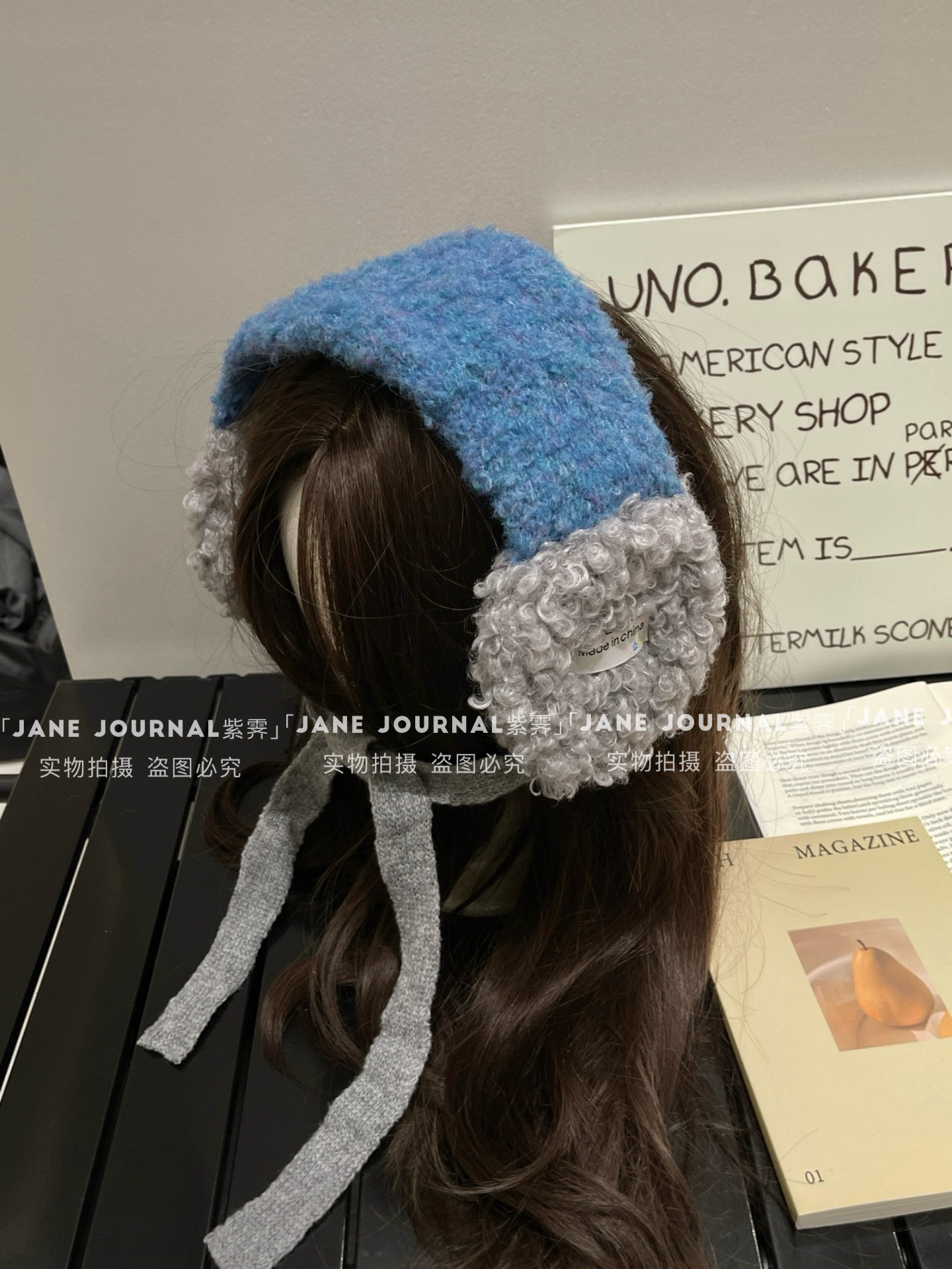 Jane·韩版撞色毛绒耳罩冬季加厚保暖围脖防寒骑行护耳系带防冻耳