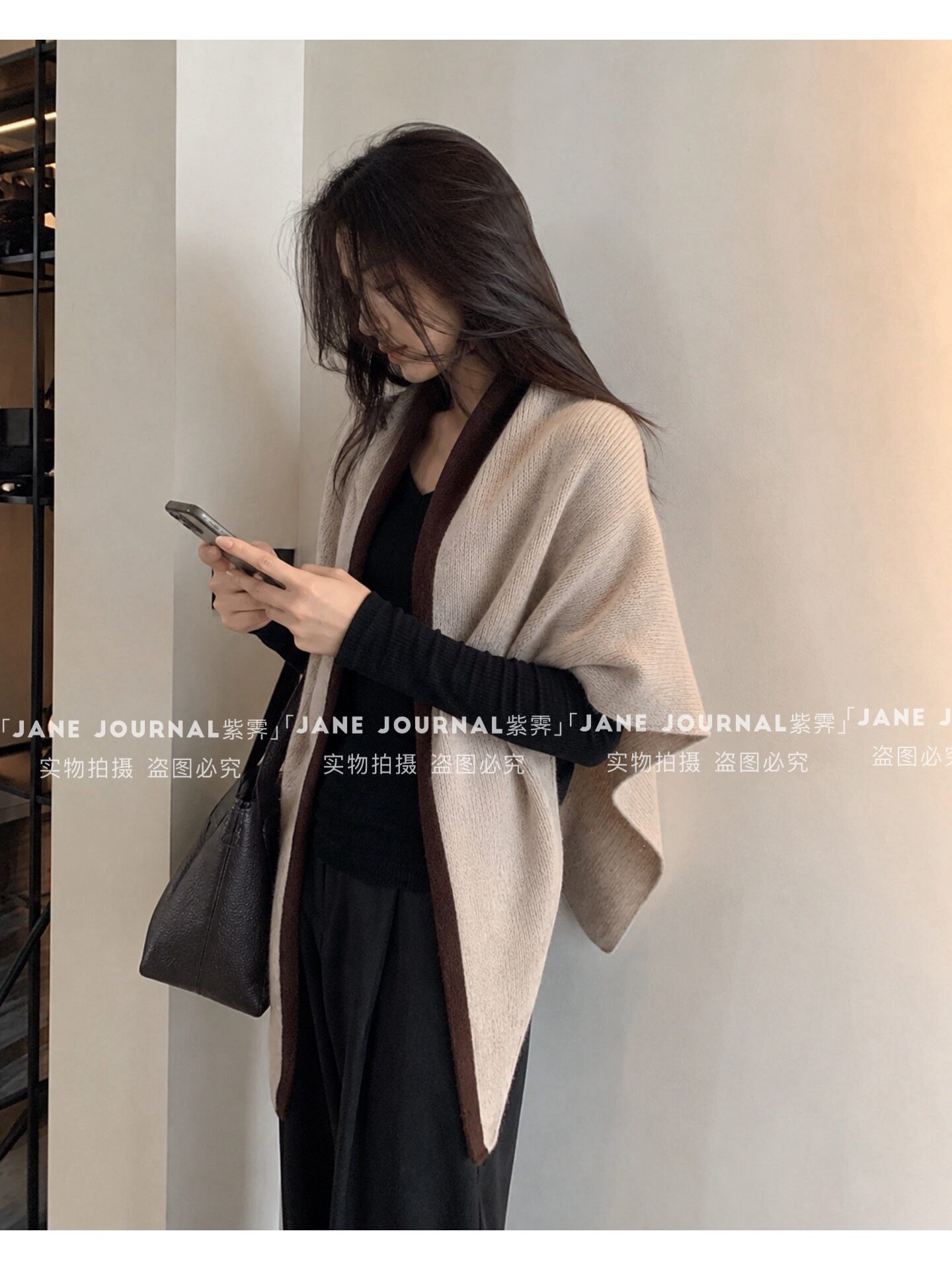 Jane·100%羊毛拼色三角披肩高品质针织围巾百搭女保暖外搭送礼
