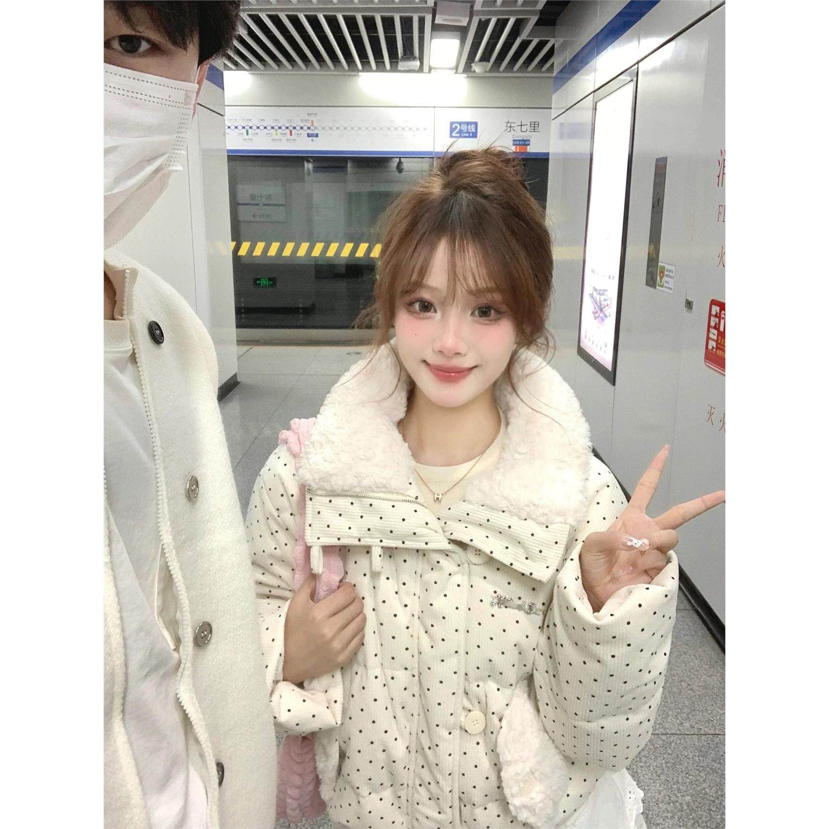 甜美温柔羽绒服女2025年冬季新款波点毛领灯芯绒棉服加厚外套短款,个性定制/设计服务/DIY,棉服工装,淘宝优惠券,粉丝福利购,淘宝优惠卷