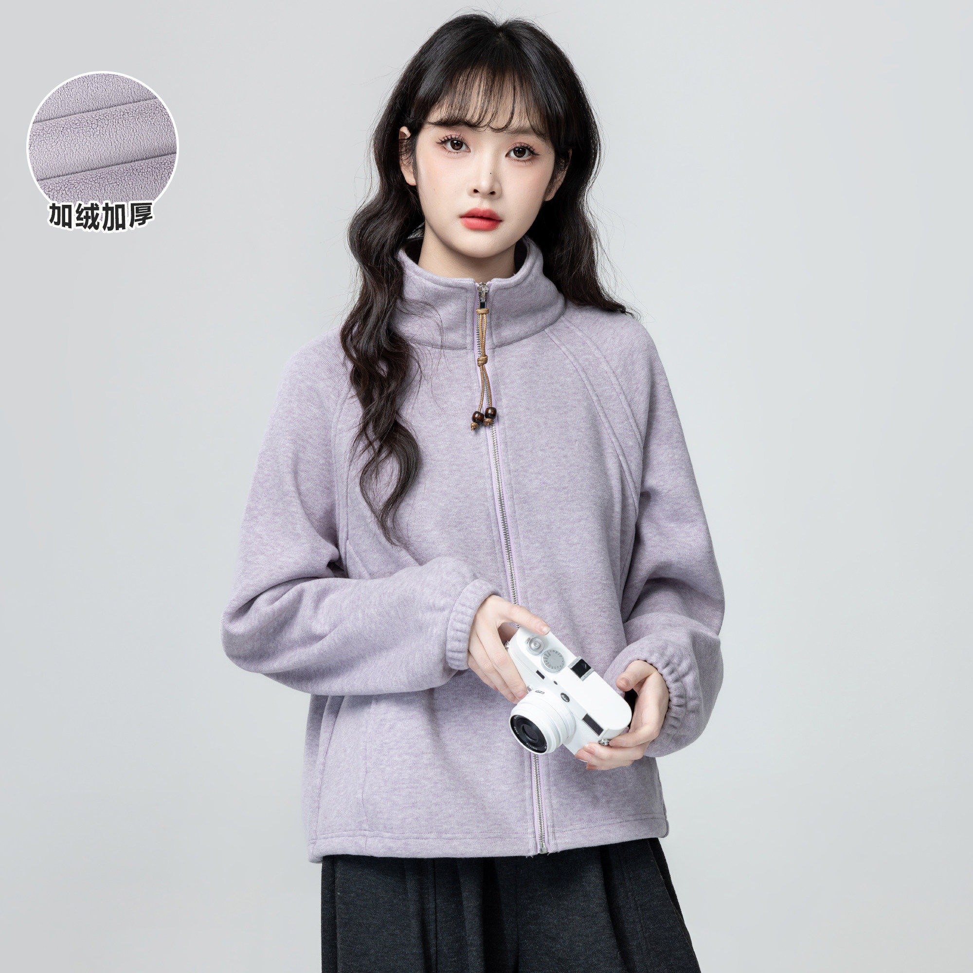 紫色高领加绒加厚卫衣外套女秋冬2025冬新款宽松立领拉链开衫上衣,个性定制/设计服务/DIY,棉服工装,淘宝优惠券,粉丝福利购,淘宝优惠卷