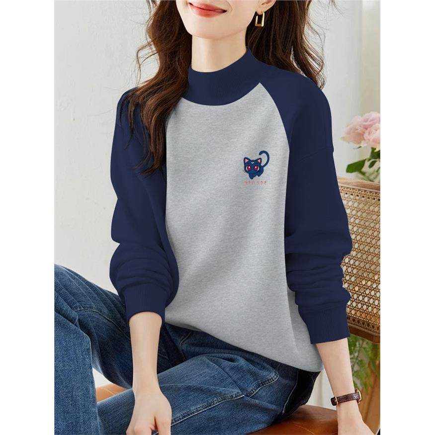 2025秋冬半高领加绒加厚卫衣女宽松休闲时尚撞色百搭气质显瘦上衣,个性定制/设计服务/DIY,棉服工装,淘宝优惠券,粉丝福利购,淘宝优惠卷