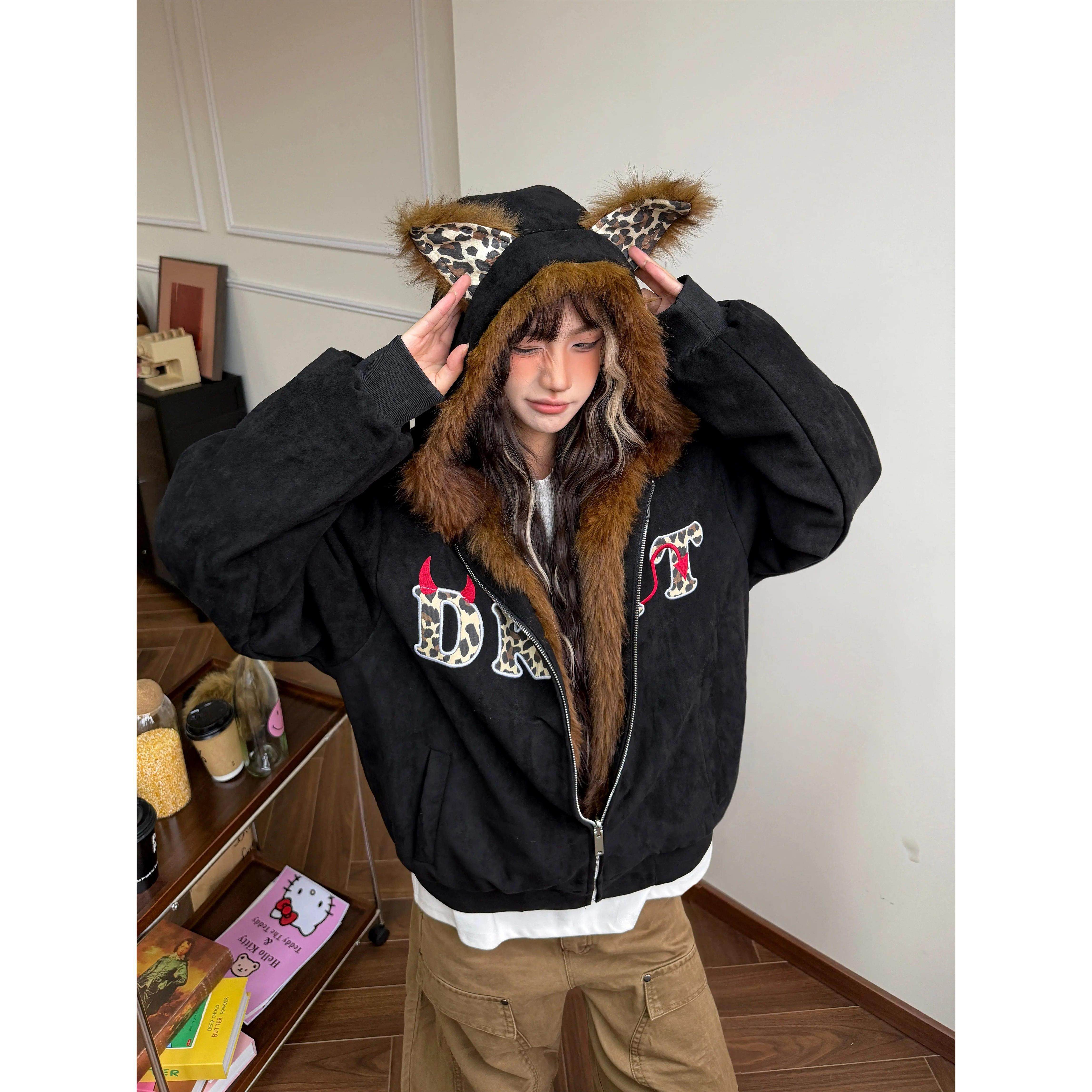 Amoeba美式覆古豹纹耳朵座山雕连帽加厚夹棉外套男女冬季棉服夹克,个性定制/设计服务/DIY,棉服工装,淘宝优惠券,粉丝福利购,淘宝优惠卷