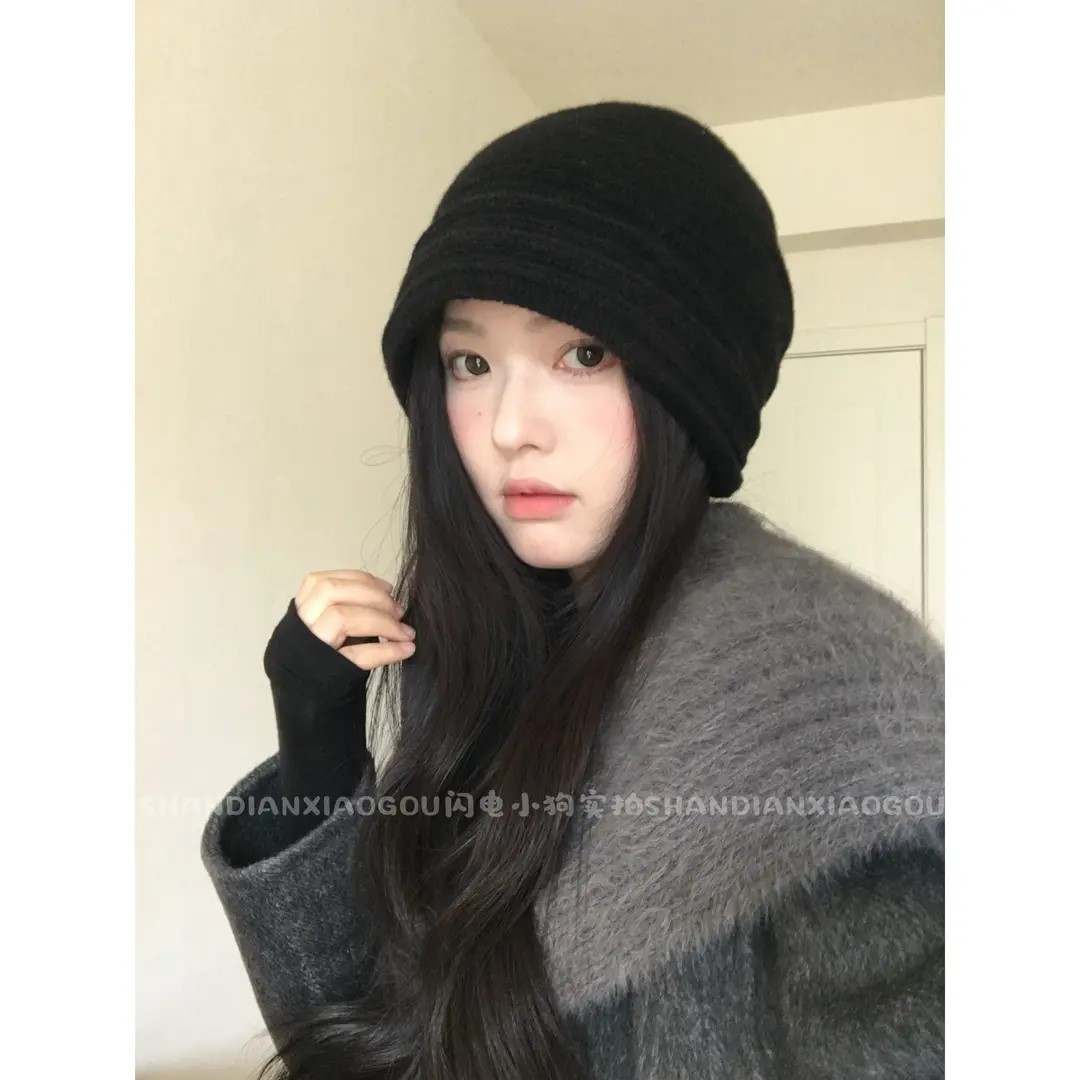 羊毛百搭卷檐包头冷帽*帽子无檐