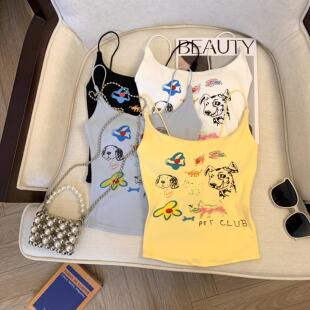 多巴胺黄色泰式小吊带背心女夏泰兰德穿搭带胸垫别致海边三亚上衣