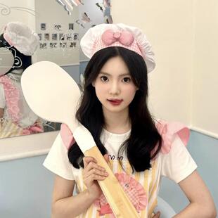 小红书同款格子蝴蝶结厨师帽料理饼饼大厨cos料理鼠王帽拍照道具