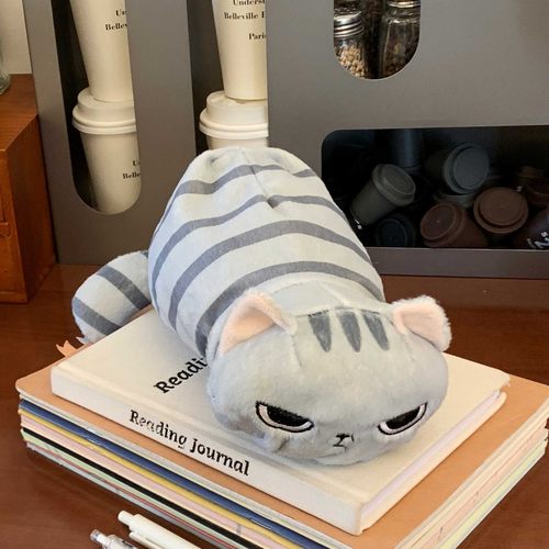 小红书同款灰猫毛绒可爱笔袋