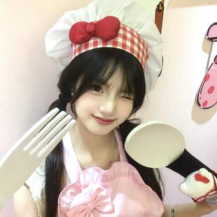 杨超越同款格子蝴蝶结厨师帽料理饼饼大厨cos料理鼠王帽拍照道具