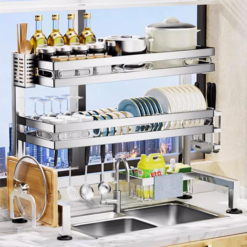不锈钢厨房水槽置物架多功能柜门洗碗架台面水池碗碟盘收纳沥水架