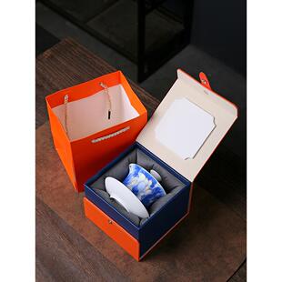 手工单个泡茶碗敬茶碗高档功夫茶具 家用青花陶瓷悬停盖碗三才中式