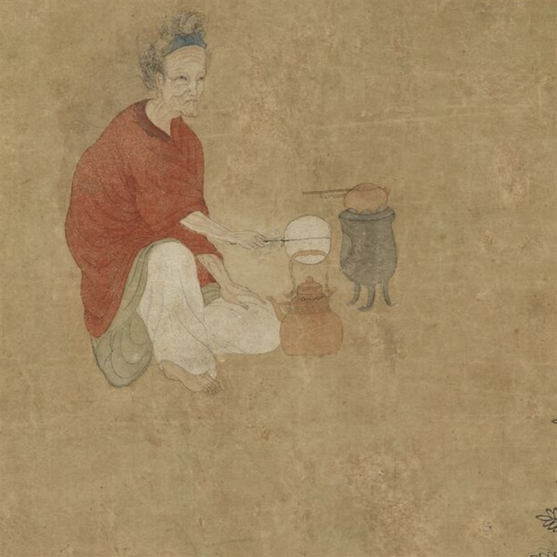 元钱选 (传) 卢仝烹茶图微喷复制宣纸画芯复古人物品茶卧室装饰画图片