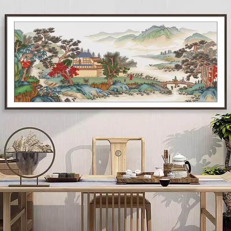 溪谷会友新品十字绣2024新款线绣客厅新中式古典名画山水国画刺绣