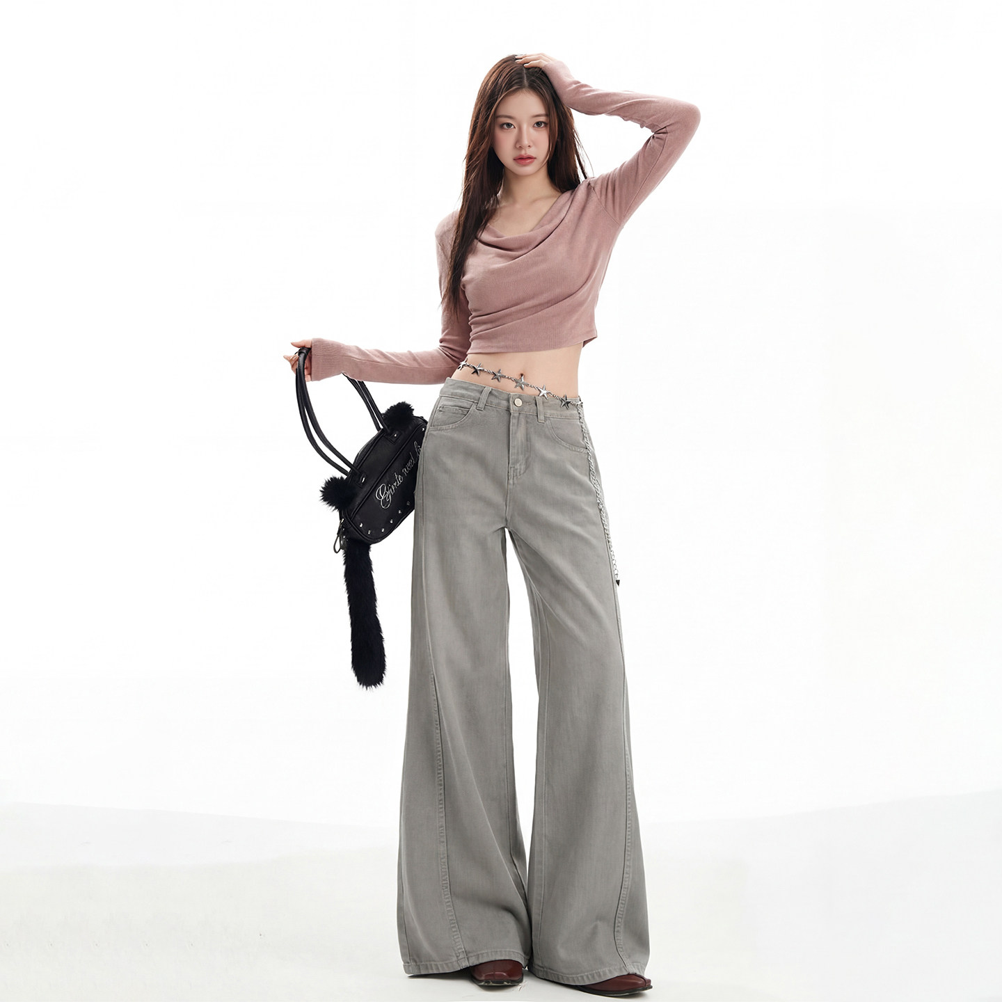 大溪地灰复古做旧阔腿微喇牛仔裤女宽松垂感慵懒长裤拖地直筒长裤,女装/女士精品,牛仔裤,淘宝优惠券,粉丝福利购,淘宝优惠卷