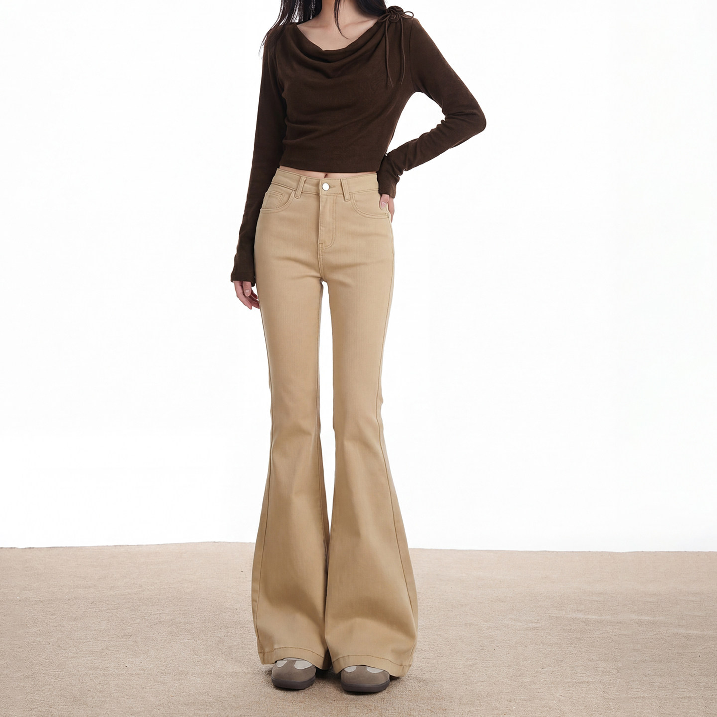 美式低腰微喇牛仔裤女修身显腿长拖地裤马蹄裤子卡其色2026年春季,女装/女士精品,牛仔裤,淘宝优惠券,粉丝福利购,淘宝优惠卷