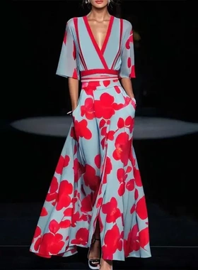 Printed Shrink Waistband Commuter Dress