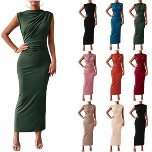 Spring/Summer Sleeve Back Split Pleated Tight Dress