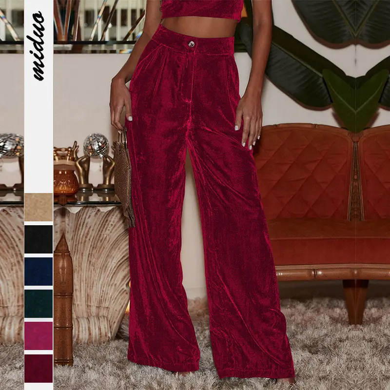 绒面宽松纽扣显瘦直筒阔腿裤