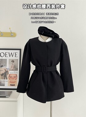 Ms XIDU 秋冬韩剧女主富家千金小个子黑色西装裙外套学院风两件套