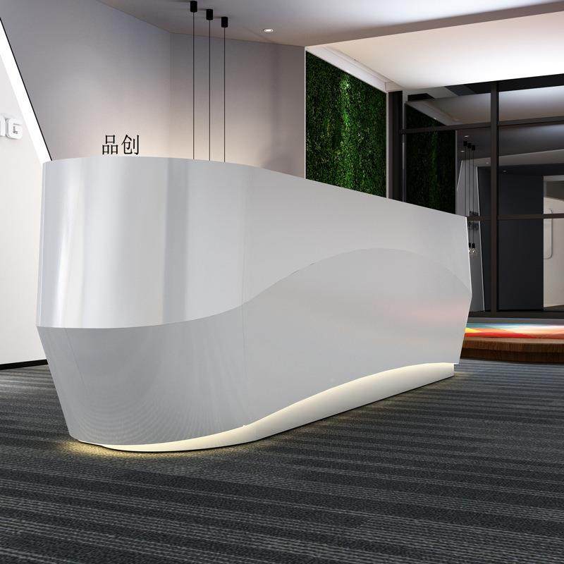 公司漆台 办美公前台烤桌接待前台007台容院吧台弧形 简约现前代