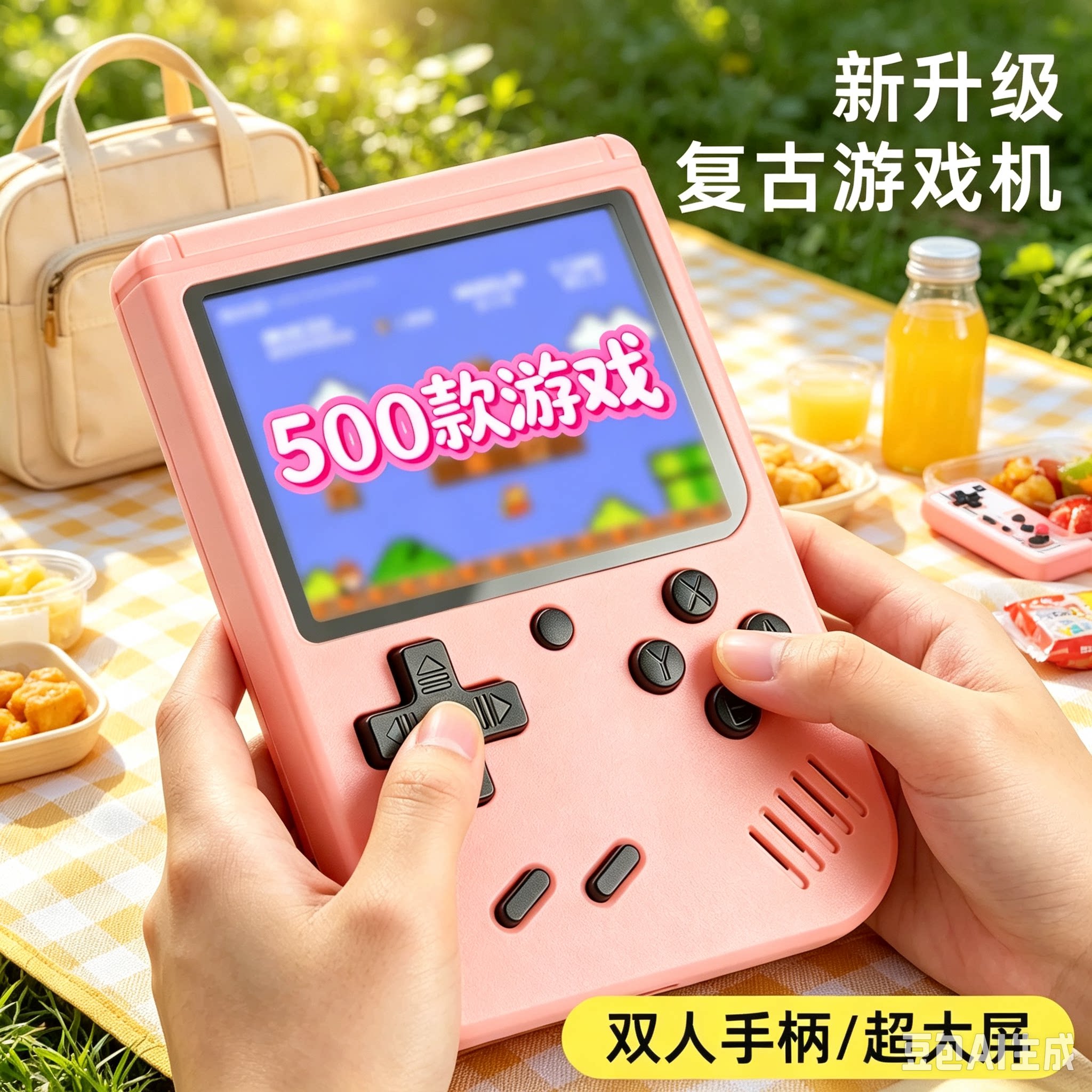 2026新款升级复古掌上游戏机500款合一双人手柄粉色儿童玩具礼物