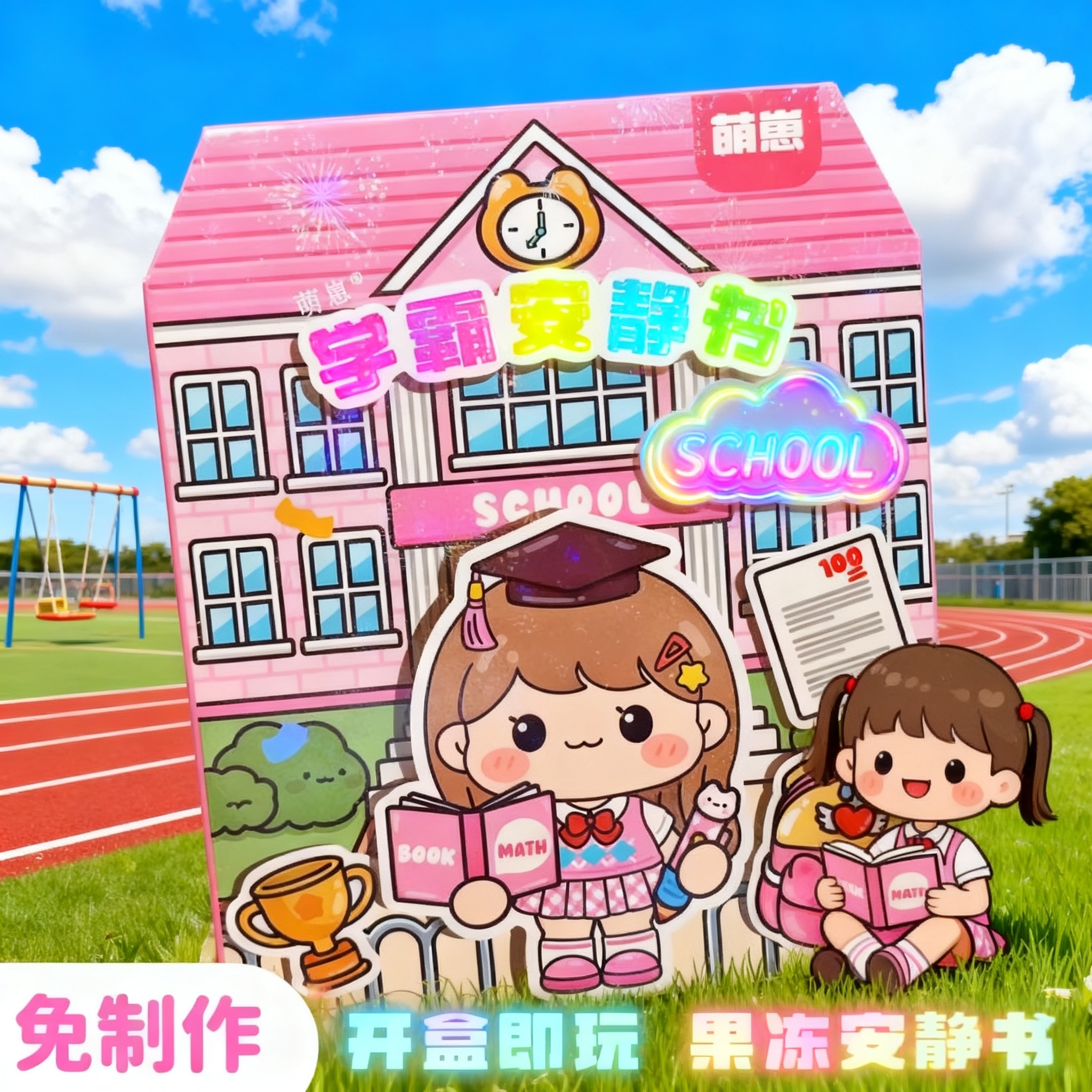 萌崽新款女孩儿童安静书学霸学渣果冻贴纸免裁剪 DIY手工粘贴玩具