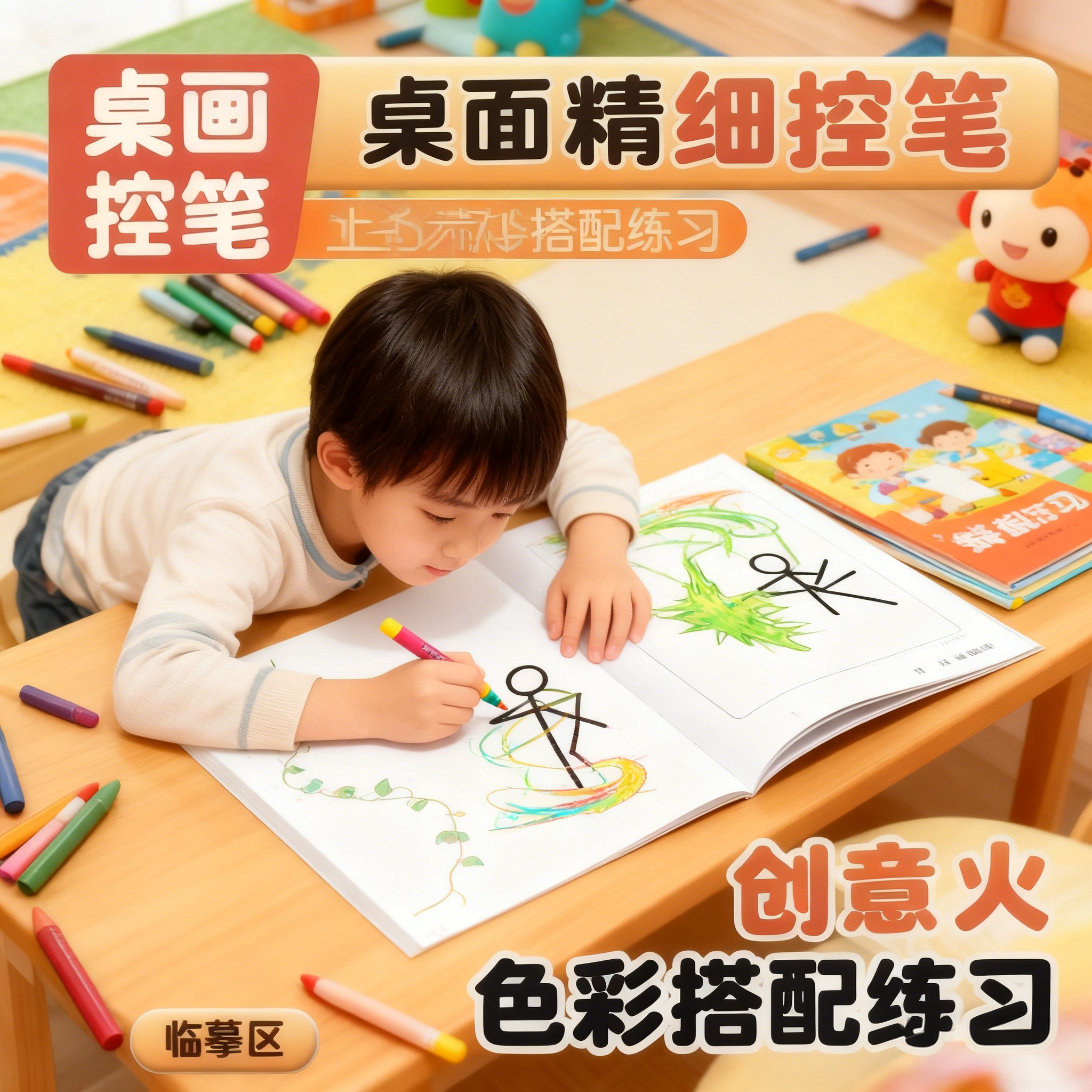 儿童填色本涂鸦绘画册桌面精细控笔训练创意火柴人涂色临摹本画册