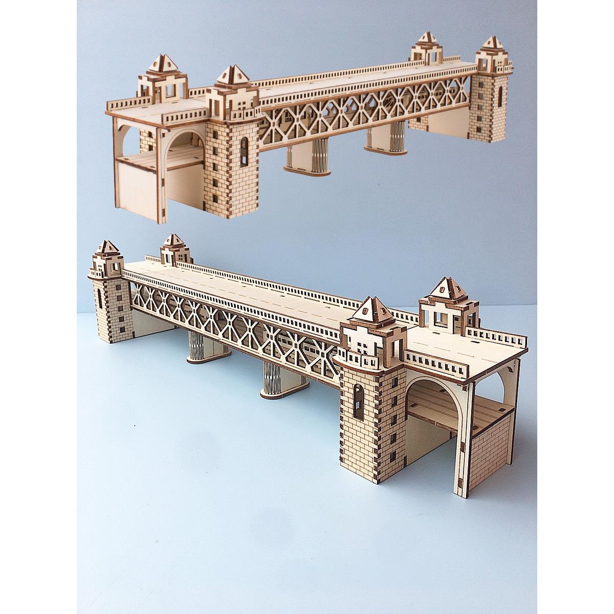 木制手工3D立体建筑模型拼装 武汉长江大桥拼图儿童成人益智玩具