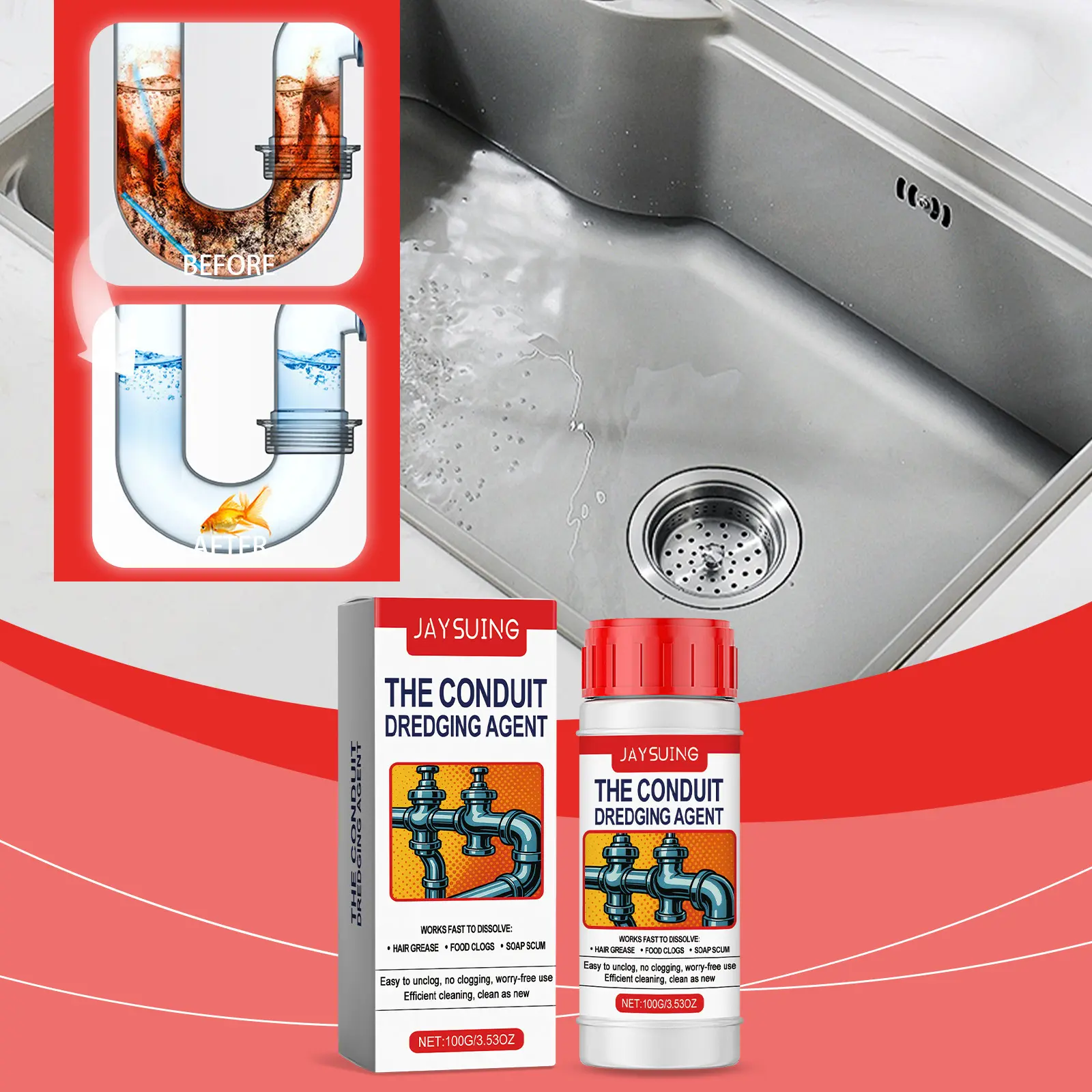 Pipe Unclogger Household Grease Cleaner Sewer Hair Grease Qu