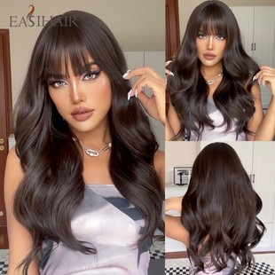 Natural Wavy Brown Bang Black with Long Wigs Wave Synthetic