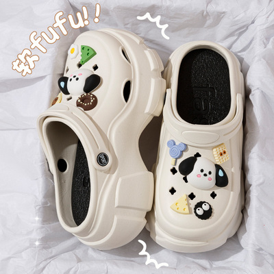 速发松糕底洞外拖鞋款夏底洞穿踩屎感厚季增高防滑沙滩凉鞋士