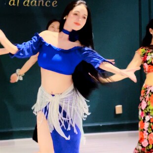 初学 蓝色高级法2一字肩东方舞大码 速发肚皮舞20式 4新款