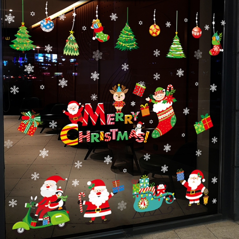 速发圣纸节装饰贴诞玻璃场电贴店铺氛围静景布置窗户橱窗贴圣诞老
