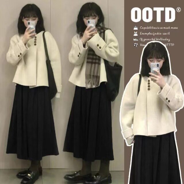 秋冬季韩系设计感短款呢