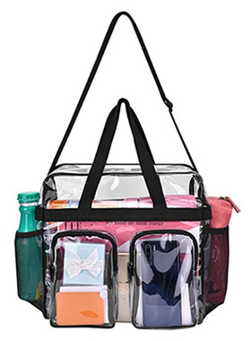 Black multi pocket transparent external two front pockets tr