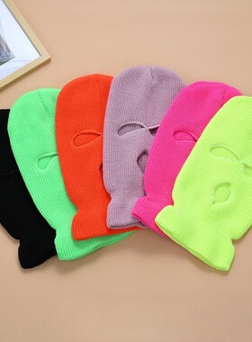 Three hole knitted hat candy colored woolen hat perforated t