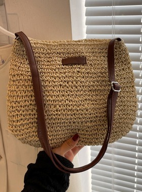 Paper rope crochet tote large capacity women bag one shoulde