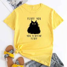 Cotton print tshirt女大码 宽松休闲猫字母印花纯棉短袖 T恤 women