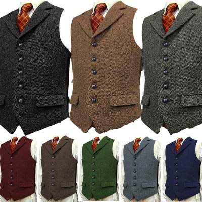 Men's Wool Tweed Slim Fit Leisure Cotton Burgundy Vest G