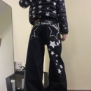 15GET 美式复古字母星星印花廓形弯刀牛仔裤baggy男女宽松阔腿裤