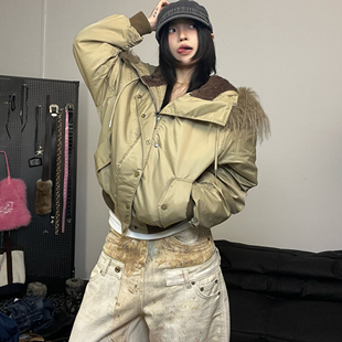 15GET 派克服保暖外套百搭帅气夹克男女潮 复古连帽毛领棉服冬季