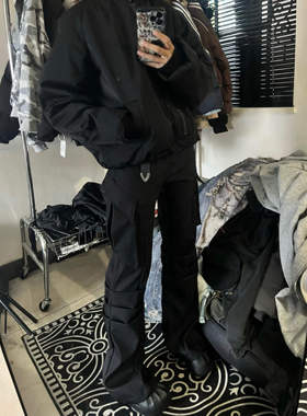 15GET 美式褶皱直筒微喇工装裤西裤cleanfit百搭黑色休闲裤潮男女