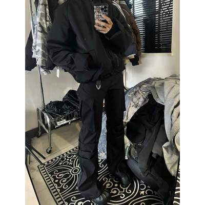 线条打褶直筒微喇四季长裤西裤