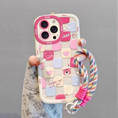 粉色卡通小熊草莓适用于vivo x200pro/x100s/x90/x60t/x70手机壳S19pro泡芙女s17e/s15/s20原创S7防摔S9e茶色