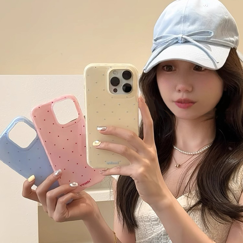 ins韩系简约纯色波点适用于苹果16promax手机壳iphone15/14全包xsmax创意13proxr女12mini小众11pro白底IMD