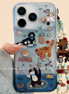 ZYL趣味可爱卡通涂鸦猫咪适用于苹果17air手机壳iphone16promax/15全包xs创意13pro女12mini小众11pro白底IMD