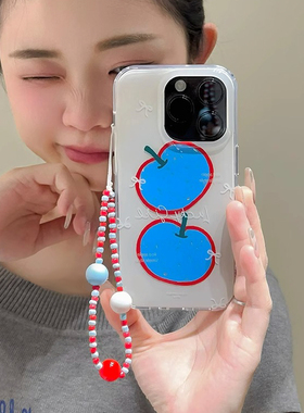 艺术涂鸦蓝色苹果插画适用于vivo x200promini/100s手机壳s20/19pro/18/17t/16女neo10/9pros/z9turbo白底IMD