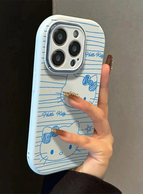 ZYL可爱涂鸦蓝色小猫猫咪适用于红米K80PRO/E手机壳k70至尊小众红米NOTE14PRO+红米14r女turbo3精胖note13