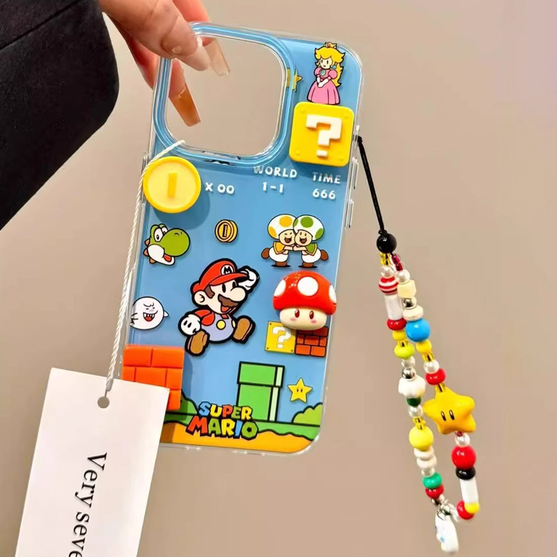 日韩立体蘑菇金币马里奥适用于苹果16promax手机壳iphone15/14全包xsmax创意13proxr 12mini小众11pro白底IMD