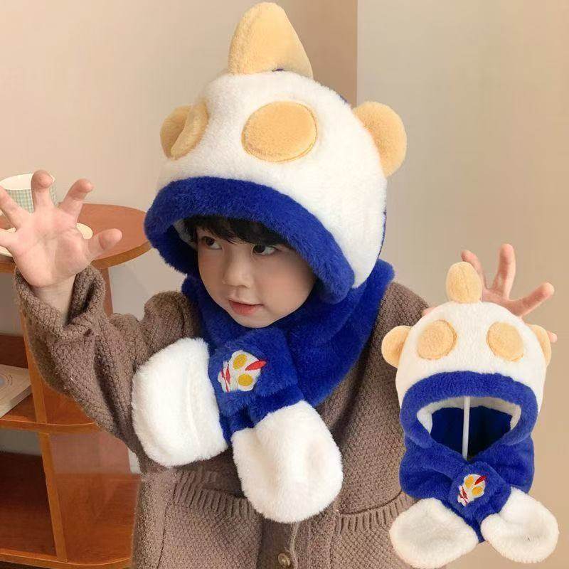 奥凸曼围巾冬季捏耳朵会动的2025新款男孩宝冬天儿童帽子围脖一体,服饰配件/皮带/帽子/围巾,二件套,淘宝优惠券,粉丝福利购,淘宝优惠卷